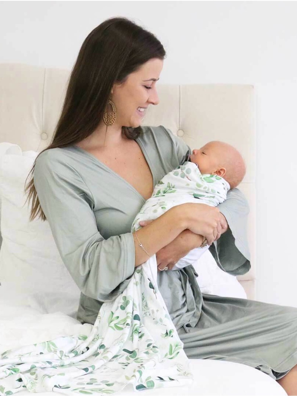 Caden lane Solid Moss Bamboo Knit Maternity Robe